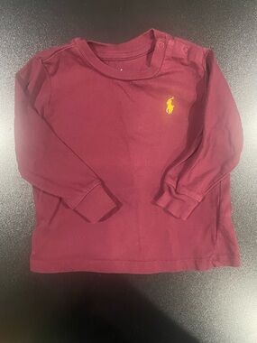 Ralph Lauren Long-Sleeve Tee in Burgundy with Yellow Pony 9mo 🐎